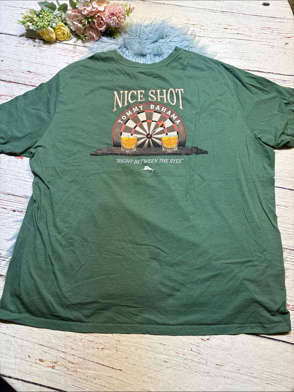 Tommy Bahama Green 'Nice Shot' Dartboard Graphic Short Sleeve Tee sz 3XLB